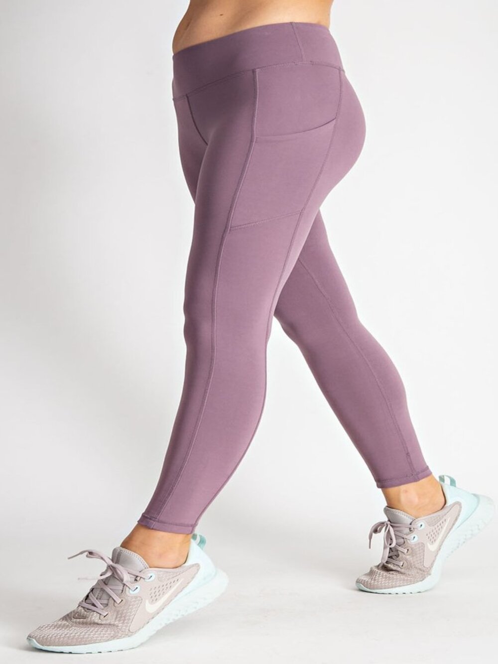 WOMEN FULL LENGTH HIGH WAIST PLUS LEGGINGS W/POCKETS FROSTED MULBERRY 1X-3X